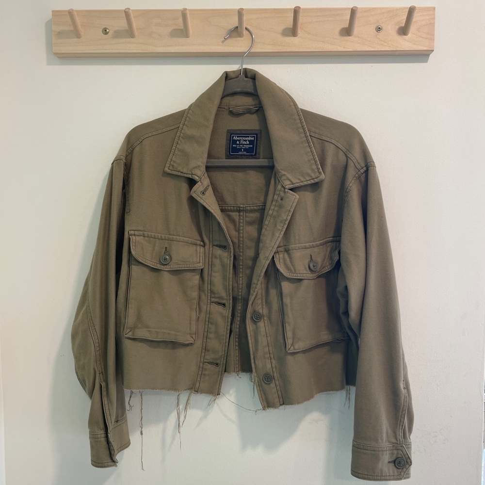 Cropped Olive Twill Jacket